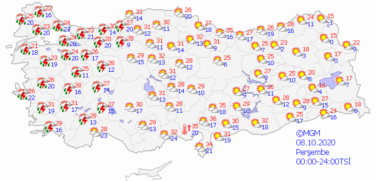 hava bugun nasil olacak yagmur var mi 8 ekim persembe meteoroloji istanbul ankara izmir il il hava durumu tahminleri