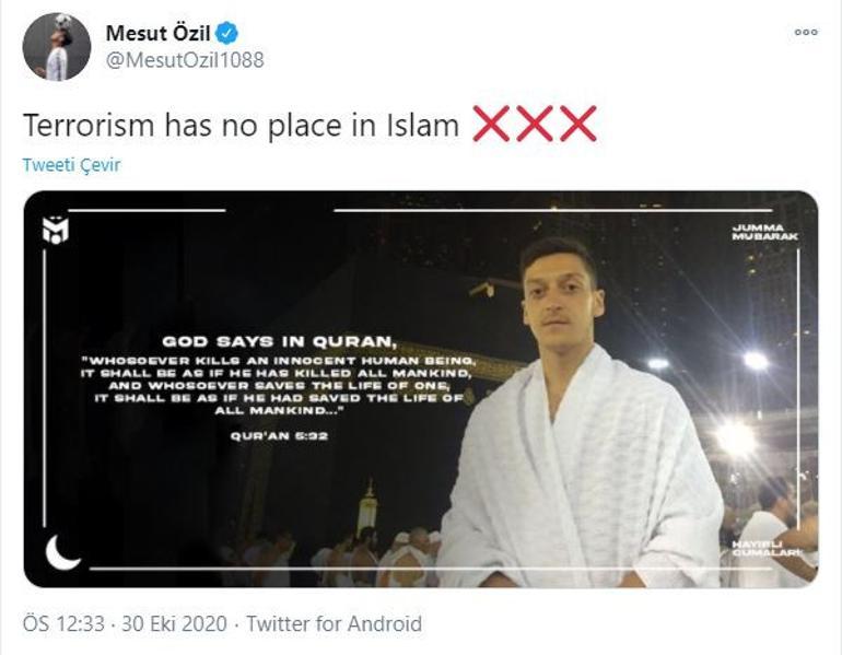 Mesut Özil'den ayetli paylaşım! 'İslam'da terörün yeri yoktur'