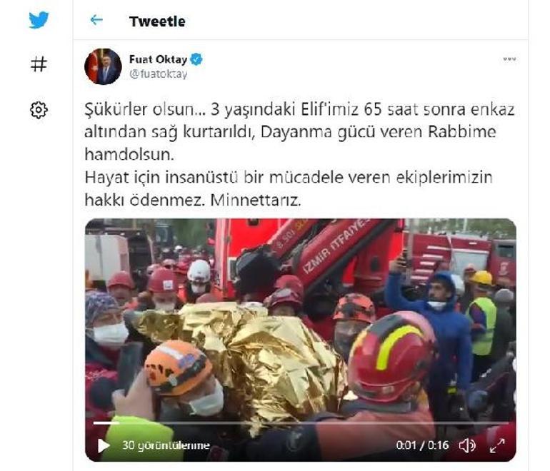 Önemli mesaj: Mucize.  3 yaşındaki Elif, 65 saat sonra enkazdan serbest bırakıldı.  Hastaneden ilk fotoğraf