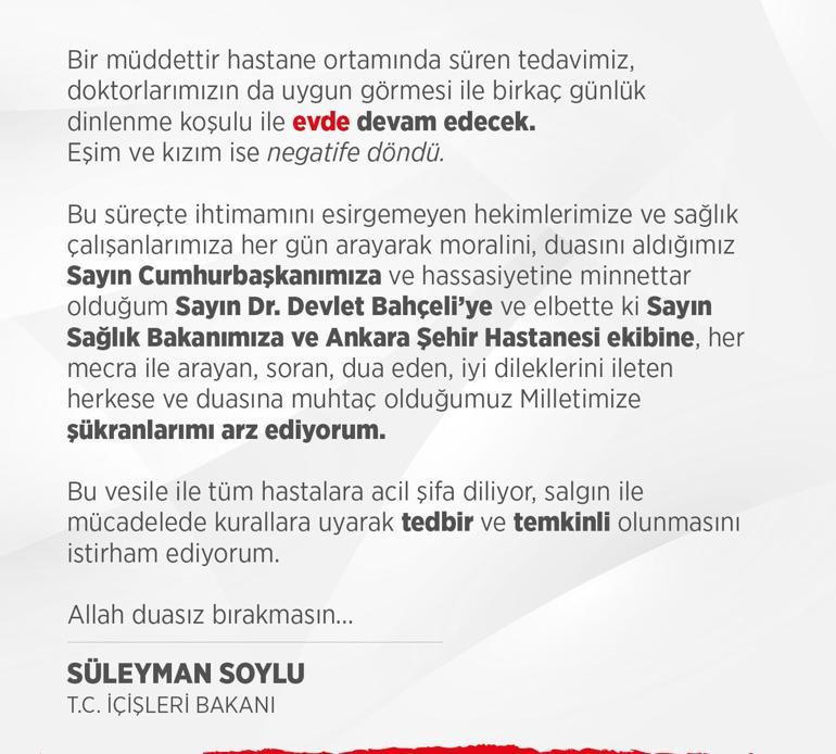 Son dakika haberi: Koronavirüse yakalanan Bakan Süleyman Soyludan flaş açıklama
