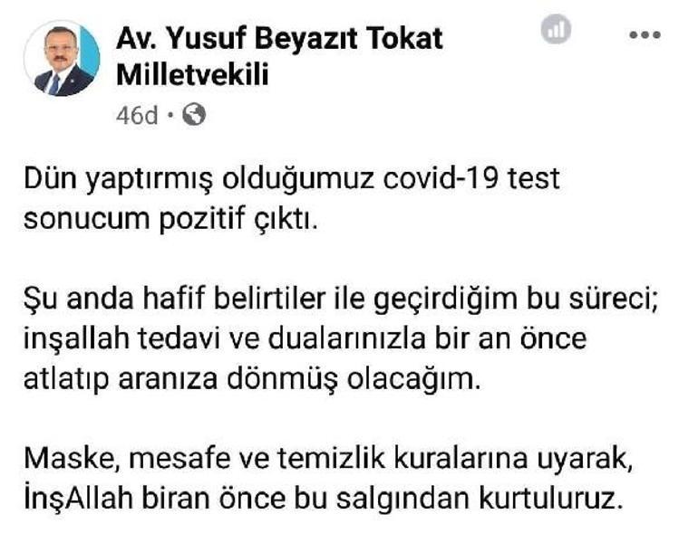 AK Parti Tokat Milletvekili Yusuf Beyazıt, koronavirüse yakalandı