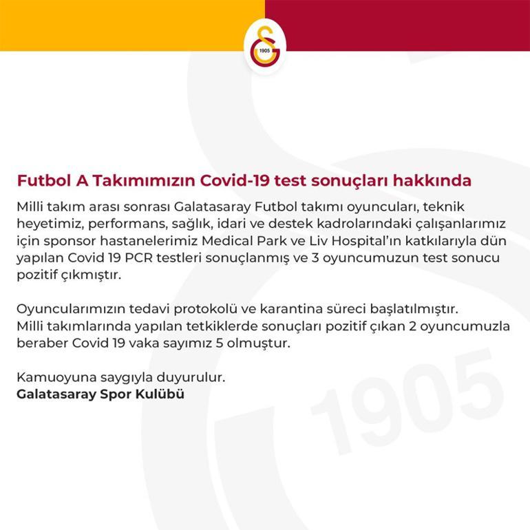 Son Dakika | Galatasarayda 3 futbolcunun virüs testi daha pozitif çıktı Arda Turan da Covid-19a yakalandığını açıkladı