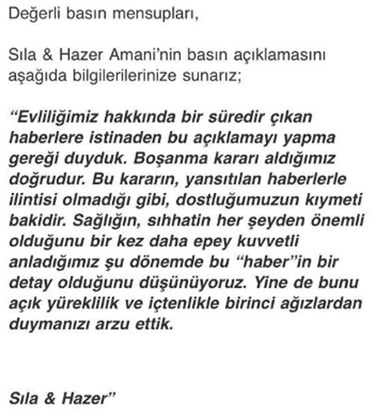 Sıla-Hazer Amani çifti boşanıyor