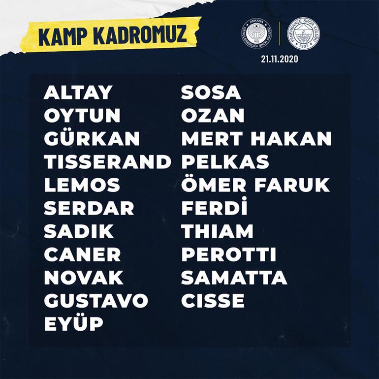 Son Dakika | Fenerbahçe'nin Gençlerbirliği kadrosu açıklandı! Nazım Sangare'den kötü haber