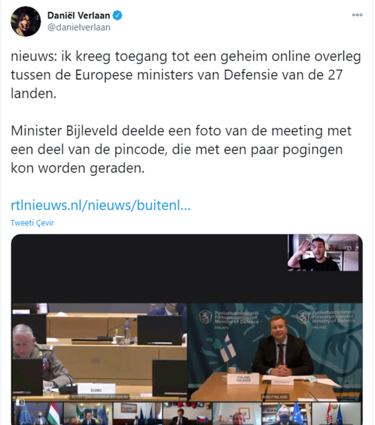 Breaking News: Dutch journalist leaked at Zoom meeting of EU defense ministers, shared on social media