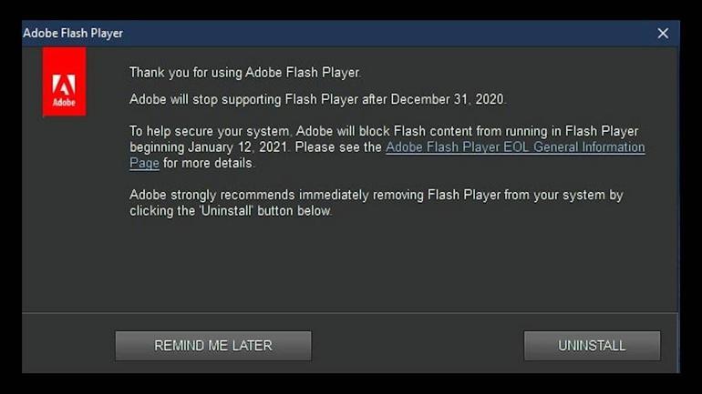 Adobe Flash için son tarih: 31 Aralık