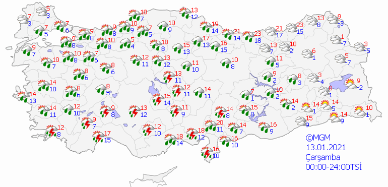 Bugun Hava Nasil Olacak Meteoroloji Den Saganak Ve Kar Yagisi Uyarisi Mgm 13 Ocak Istanbul Ankara Izmir Ve Il Il Hava Durumu Tahminleri Son Dakika Haberleri