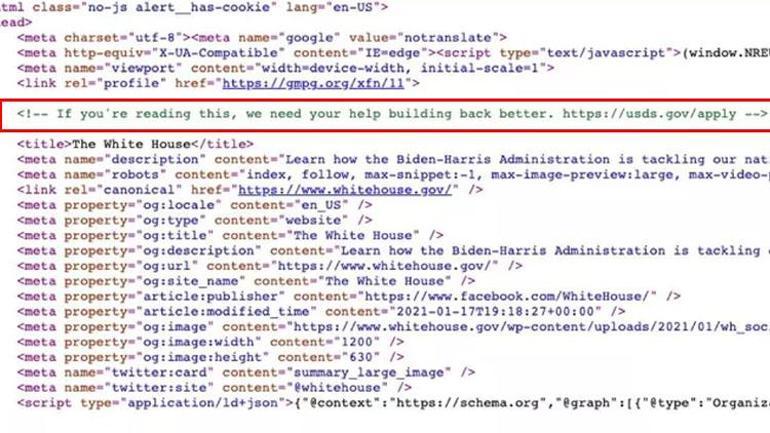 Beyaz Sarayın internet sitesinde gizli mesaj