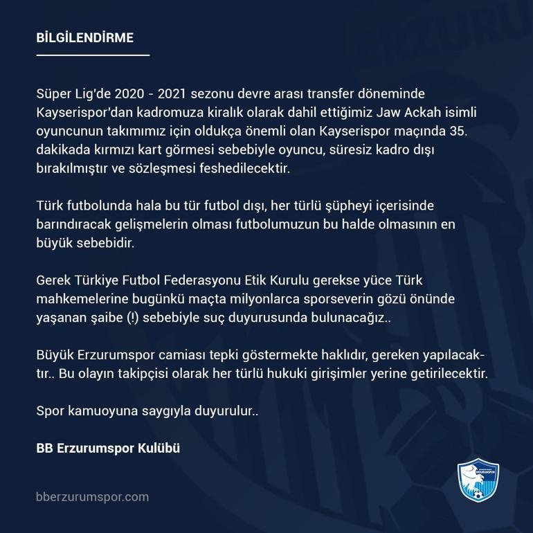 Erzurumspor, Jaw Ackah'ı kadro dışı bıraktı! Sözleşmesi feshedilecek...