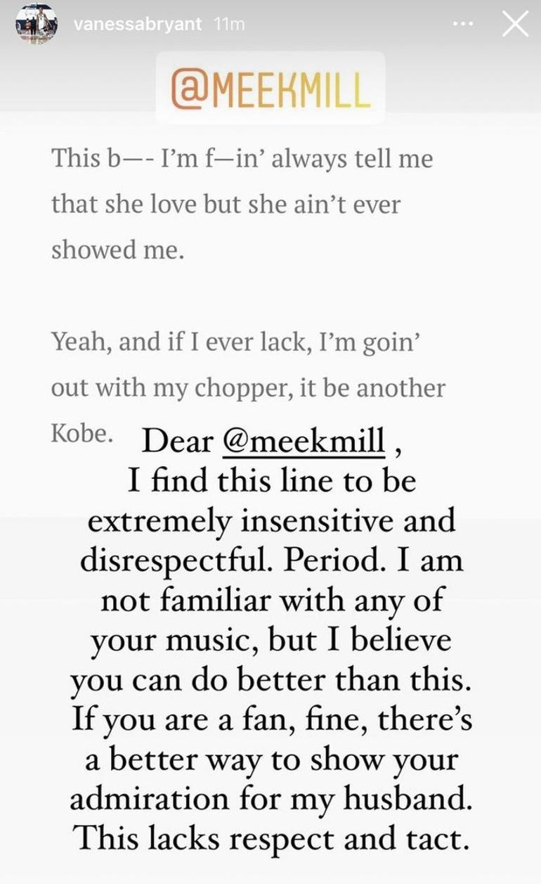 Meek Mill'in yeni şarkısına Kobe Bryant'ın eşi Vanessa Bryant'tan tepki!