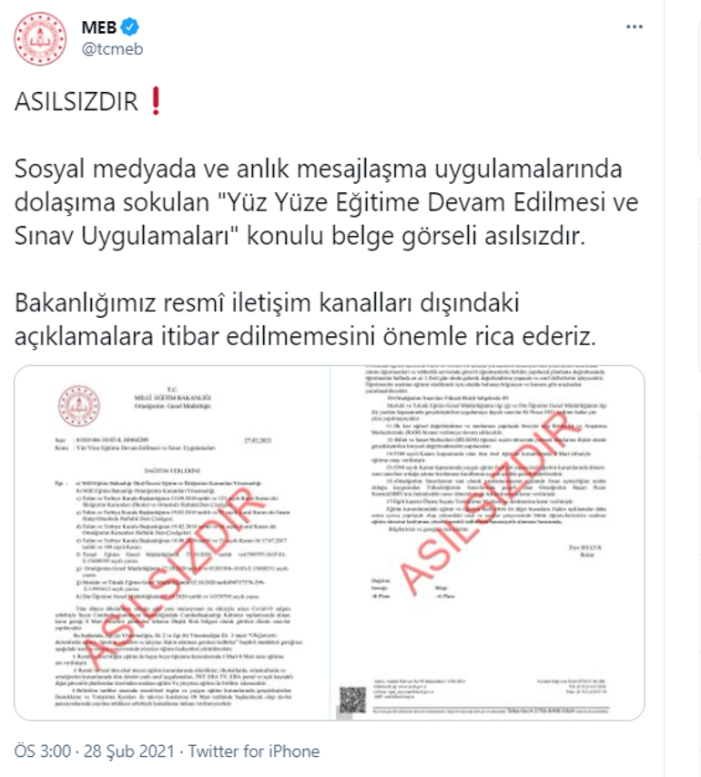 Bakan Selçuk’tan yüz yüze sınav açıklaması