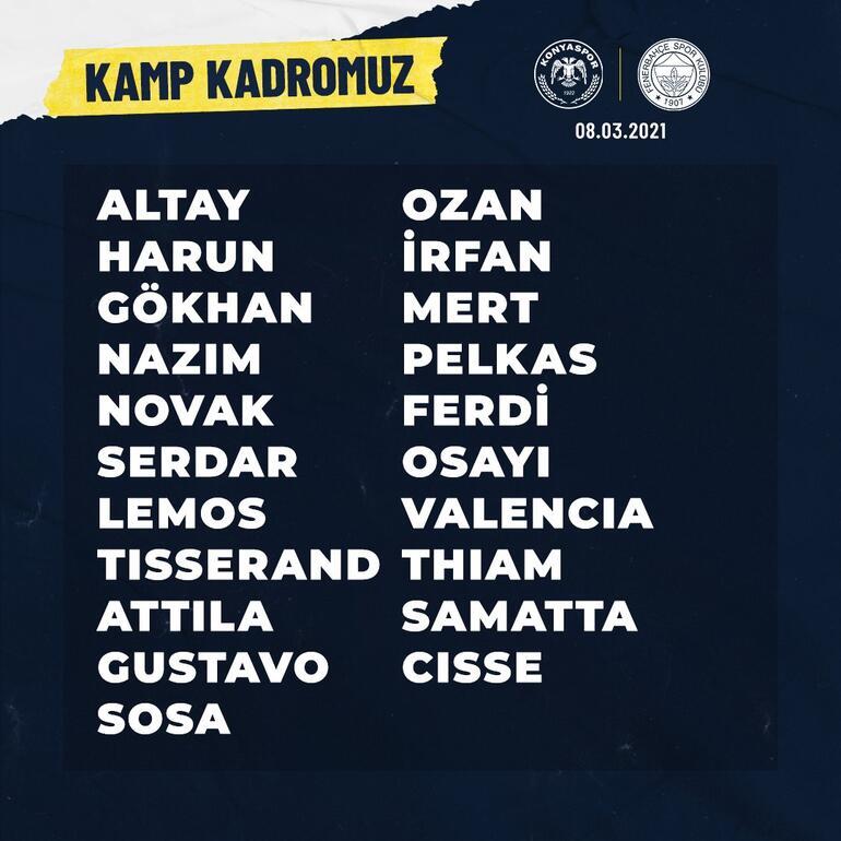 Fenerbahçe'nin Konyaspor maçı kadrosu açıklandı! Caner Erkin ve Gustavo...