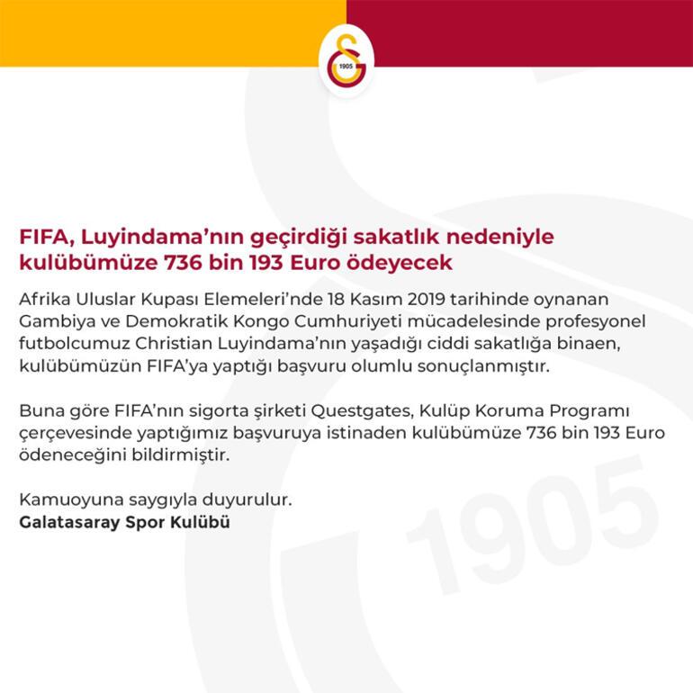 Son Dakika: FIFA'dan Luyindama için Galatasaray'a 736 bin euro!