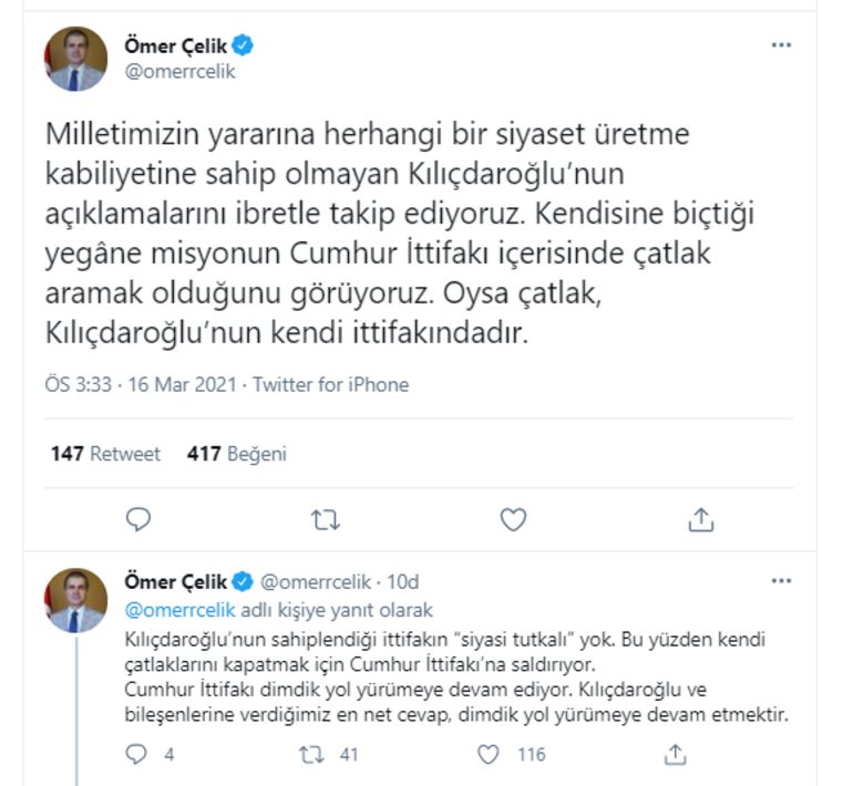 AK Parti Sözcüsü Ömer Çelik’ten Kılıçdaroğlu’na sert sözler