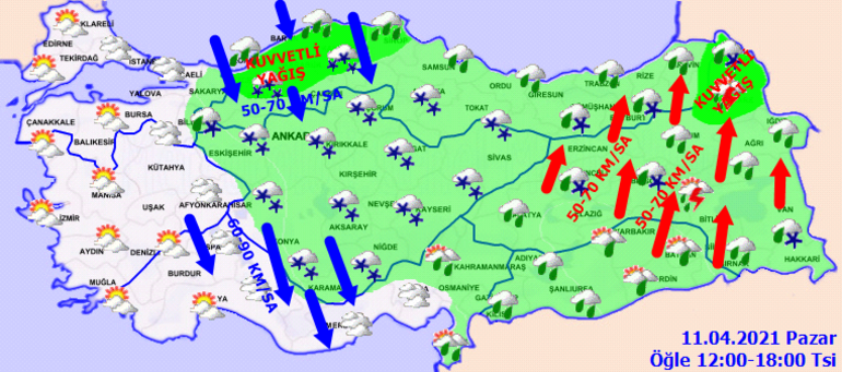 kar ve yagmur uyarisi pazar gunu hava nasil olacak mgm 11 nisan istanbul ankara izmir ve il il hava durumu tahminleri son dakika flas haberler