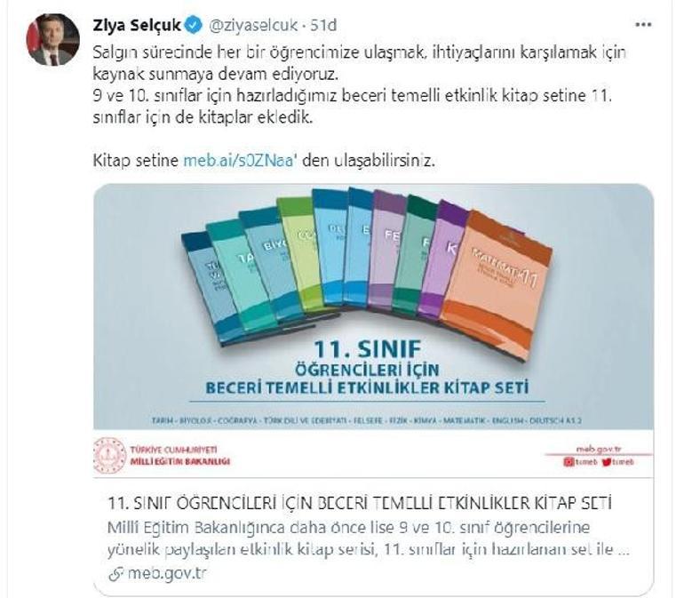 Bakan Selçuk duyurdu MEBden 11inci sınıf öğrencileri için beceri temelli etkinlikler kitap seti