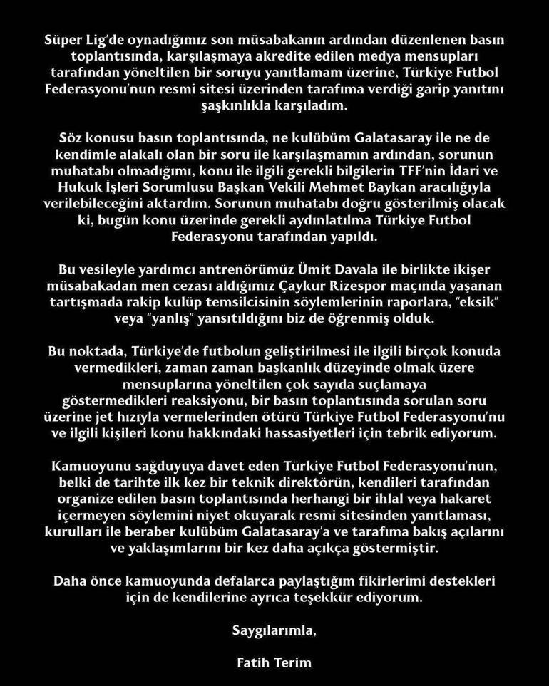 Son Dakika: Galatasaray'da Fatih Terim'den flaş açıklama! 'Şaşkınlıkla karşıladım'