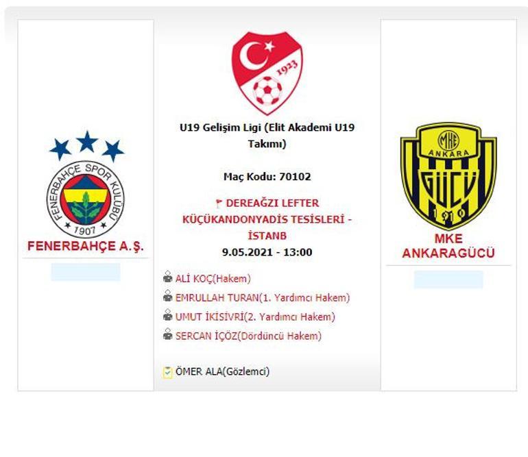 Fenerbahçe-Ankaragücü U19 Gelişim Ligi maçına ilginç atama! Hakem Ali Koç...