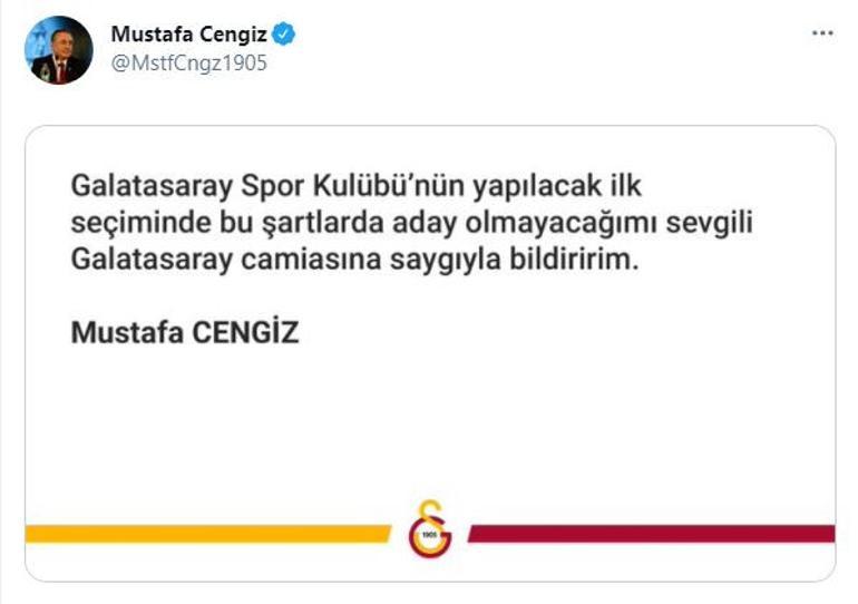 Son dakika: Galatasaray'da Mustafa Cengiz aday olmayacağını açıkladı!