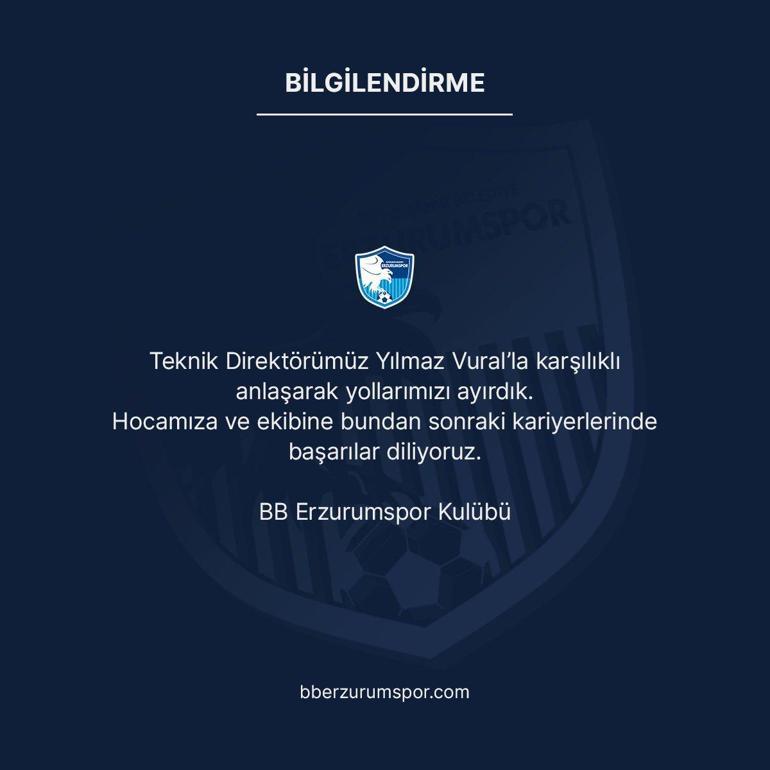 BB Erzurumspor'dan sürpriz karar! Yılmaz Vural'la yollar ayrıldı