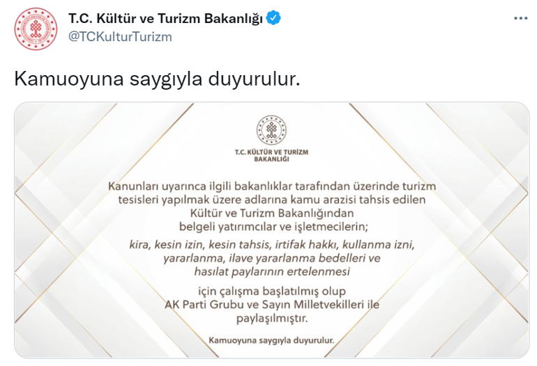 Turizm yatırımcı ve işletmecileri için erteleme çalışması