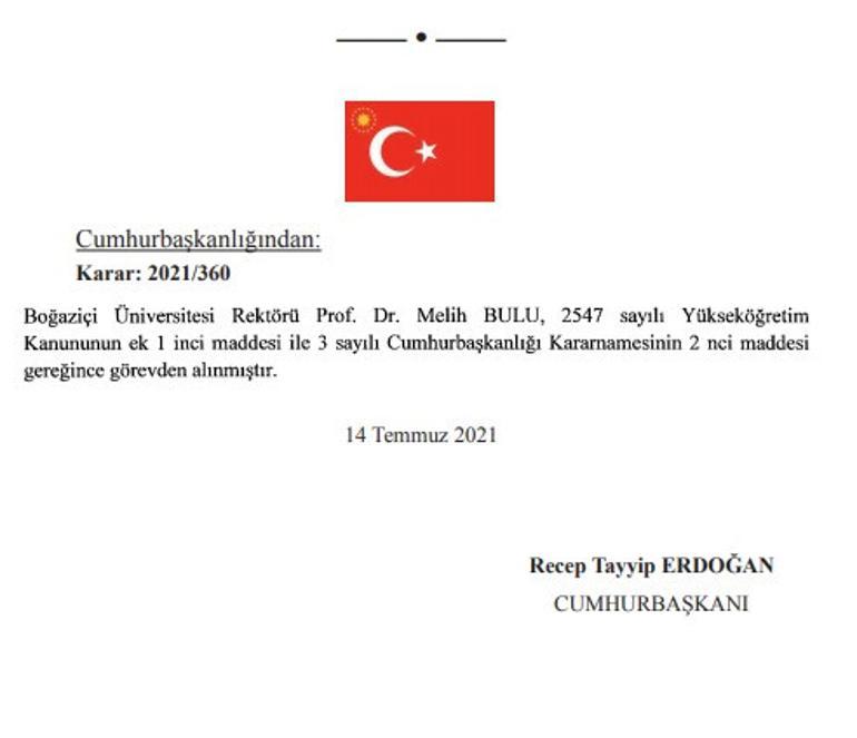 Son dakika: Boğaziçi Üniversitesi Rektörü Melih Bulu görevden alındı