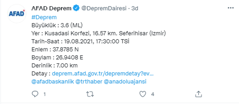 Son dakika: İzmirin Seferihisar ilçesi açıklarında 3.6 büyüklüğünde deprem