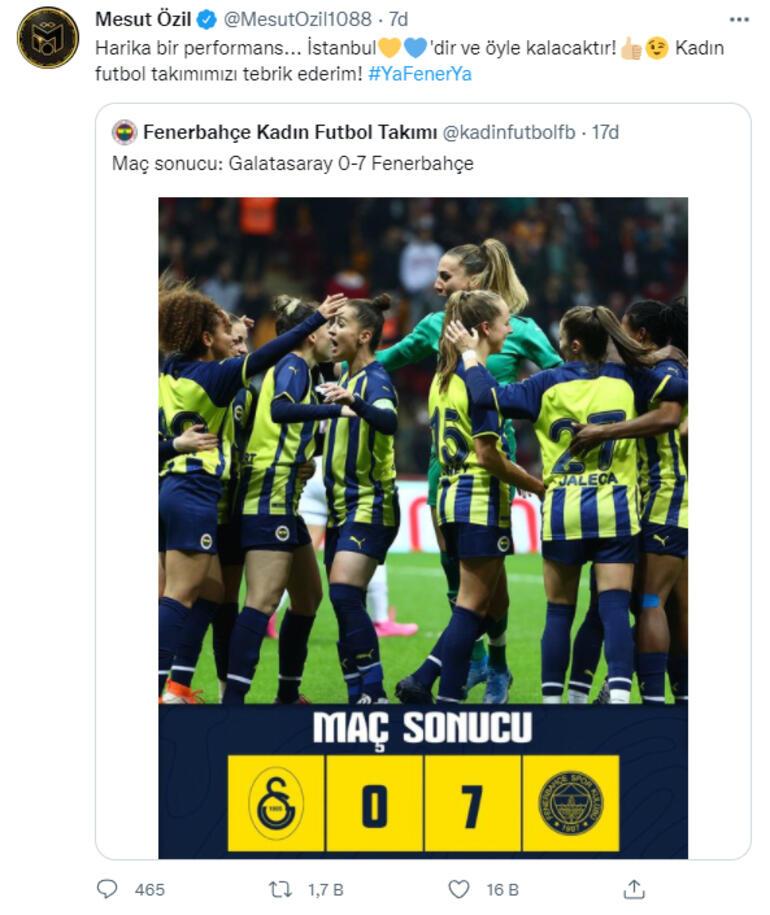 Galatasaray ve Fenerbahçe kadın futbol takımları arasında oynanan derbi sonrası Mesut Özilden tebrik mesajı