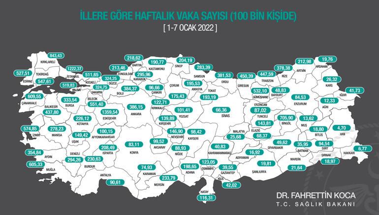 Son dakika: Sağlık Bakanı Fahrettin Koca haftalık koronavirüs vaka haritasını paylaştı