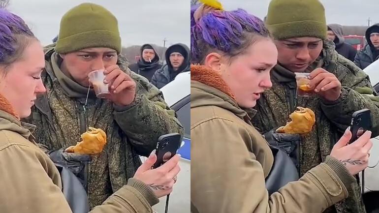 Ukraynalı kadınlar yemek verdi, teslim olan Rus askeri gözyaşlarına boğuldu