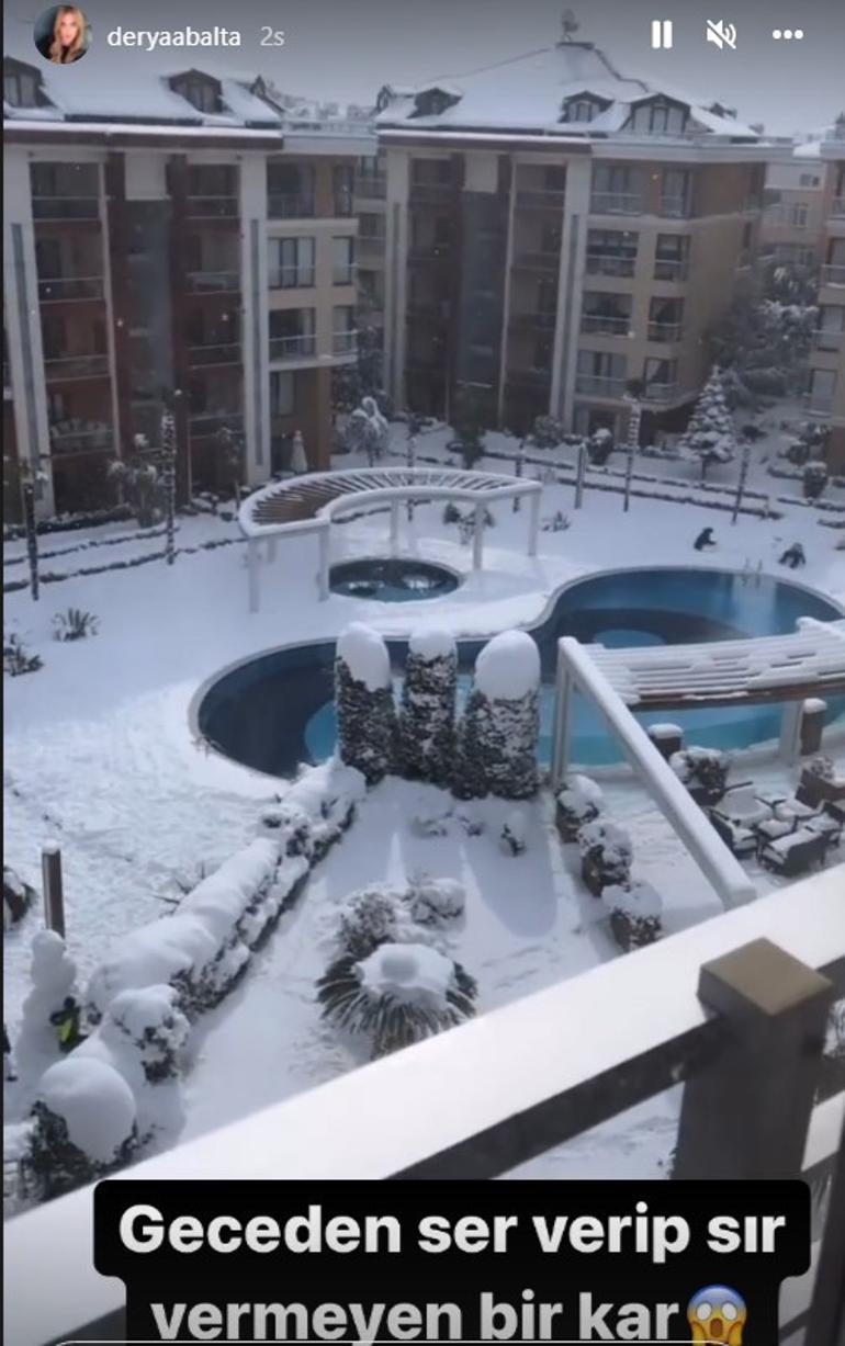 Ünlülerden kar manzaraları... Berfu Yenenler: Evde mahsur kaldığımız günlerdeyiz