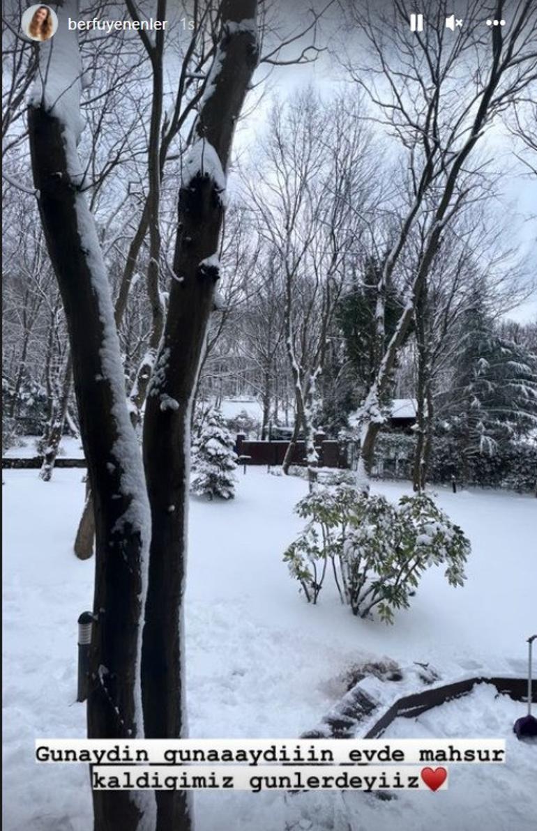 Ünlülerden kar manzaraları... Berfu Yenenler: Evde mahsur kaldığımız günlerdeyiz