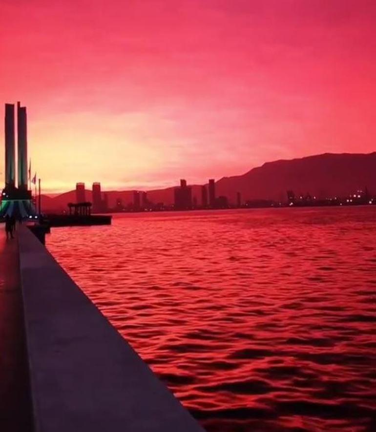 İzmirde kızıl gökyüzü merak uyandırdı, sosyal medya bunu konuştu Herkesin merak ettiği soruya açıklama geldi