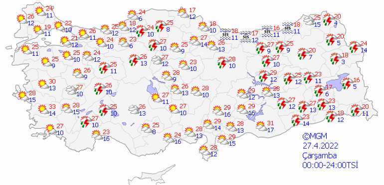 Meteoroloji il il hava durumu tahminlerini yayınladı... Bugün hava nasıl olacak 27 Nisan için sağanak yağış uyarısı