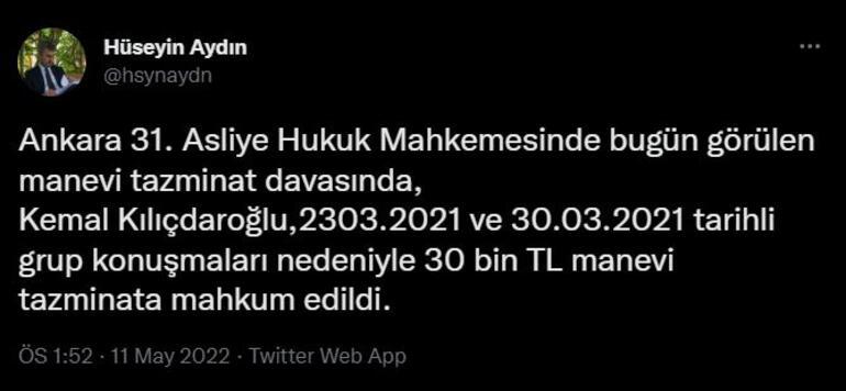 Kılıçdaroğlu, Cumhurbaşkanı Erdoğana 30 bin TL tazminat ödeyecek