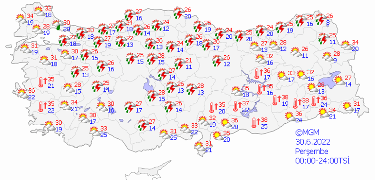 Son dakika hava durumu tahminlerini Meteoroloji yayınladı Perşembe günü (30 Haziran) hava nasıl olacak İşte il il hava durumu uyarıları