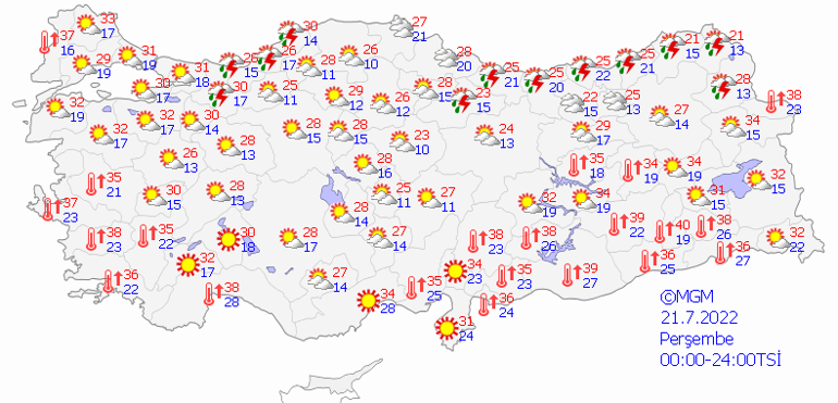 Hava durumu tahminlerini Meteoroloji yayınladı Yarın hava nasıl olacak 21 Temmuz için fırtına ve yağış uyarısı