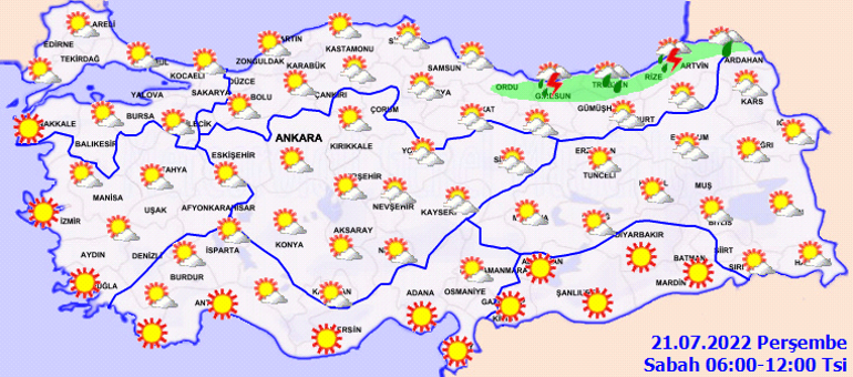 Hava durumu tahminlerini Meteoroloji yayınladı Yarın hava nasıl olacak 21 Temmuz için fırtına ve yağış uyarısı