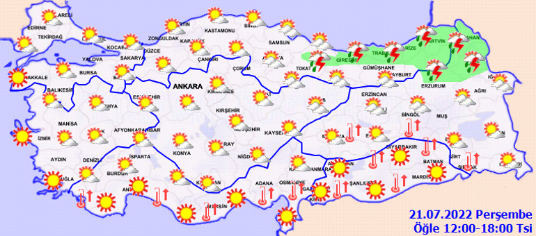 Hava durumu tahminlerini Meteoroloji yayınladı Yarın hava nasıl olacak 21 Temmuz için fırtına ve yağış uyarısı