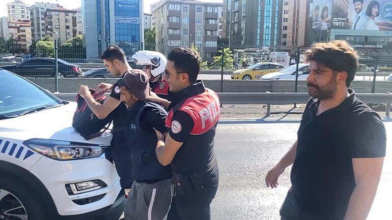 İstanbulda D-100de hareketli anlar... Bıçaklı ve sırt çantalı şüpheli polisi alarma geçirdi