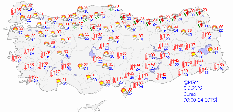 Son dakika hava durumu tahminleri Yarın hava nasıl olacak Meteorolojiden 5 Ağustos için il il uyarılar