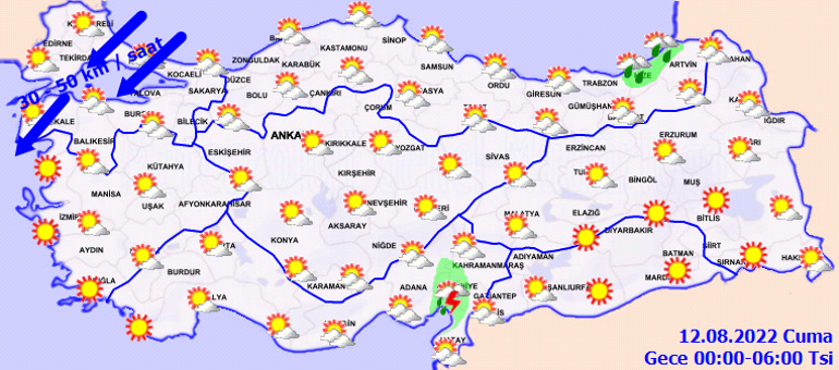 Son dakika hava durumu tahminlerini Meteoroloji yayınladı Yarın (12 Ağustos) hava nasıl olacak İl il hava durumu uyarıları