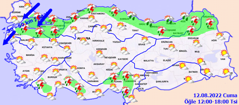 Son dakika hava durumu tahminlerini Meteoroloji yayınladı Yarın (12 Ağustos) hava nasıl olacak İl il hava durumu uyarıları