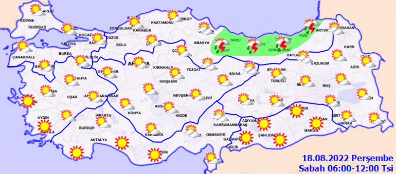 Hava durumu tahminlerini Meteoroloji yayınladı Yarın hava nasıl olacak 18 Ağustos il il hava durumu uyarıları
