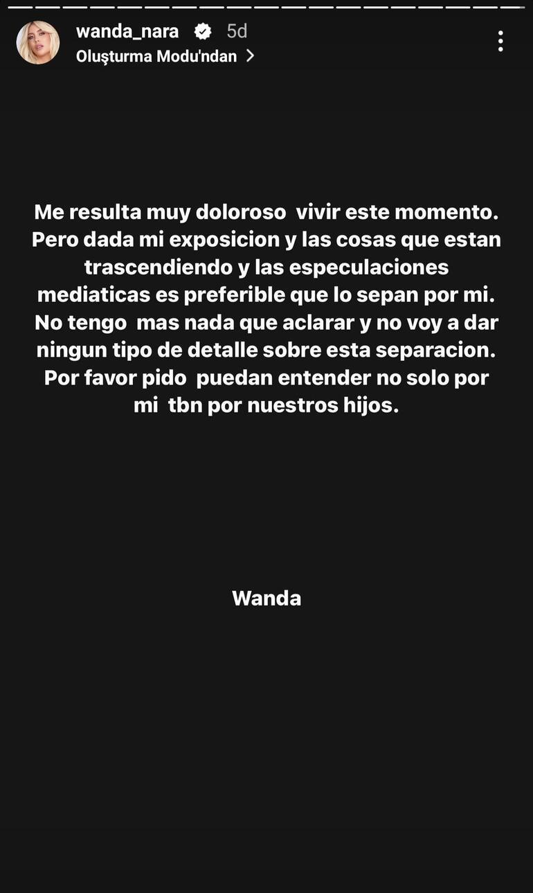 Wanda Nara, Galatasaraylı Mauro Icardi ile ayrıldıklarını açıkladı