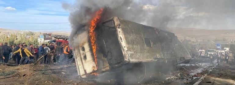 Ağrıda yolcu otobüsü 2 kamyona çarpıp yanmıştı Hayatını kaybeden 7 kişinin kimliği belirlendi