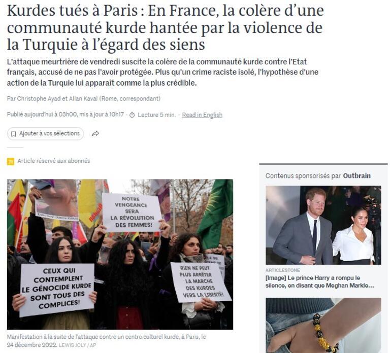 Fransız medyasından skandal manşetler PKK sempatizanları yerine Türkiyeyi hedef aldılar