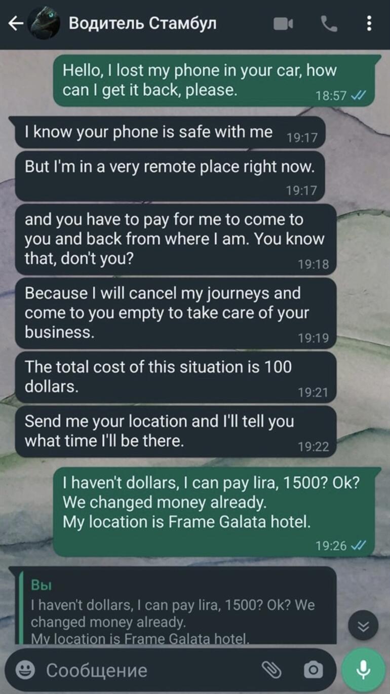 İstanbul’da taksici unuttuğu telefonu için Rus turistten 100 dolar istedi