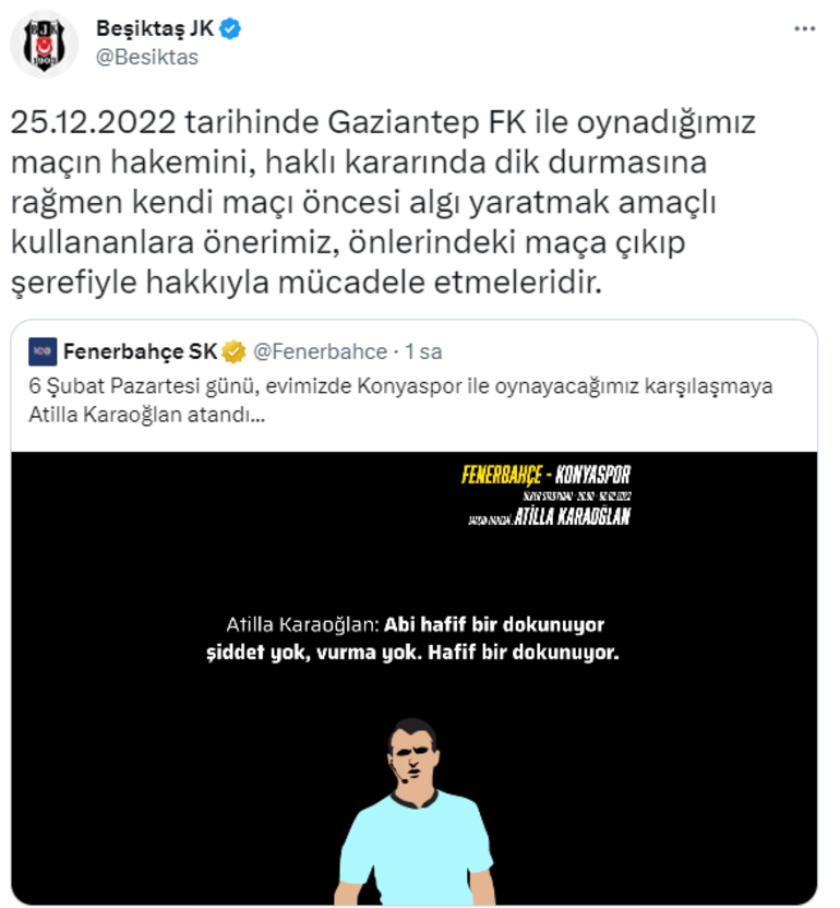 Son Dakika: Beşiktaştan Fenerbahçenin paylaşımına yanıt