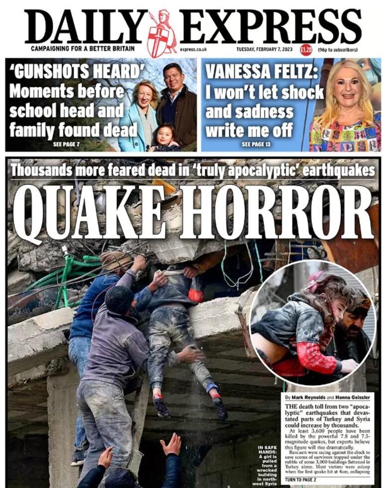 They announced Turkey's pain on their front pages, aid campaign for earthquake victims from the British newspaper...